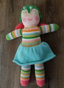 Blabla Butterfly Girl Plush Doll 13" Green Hair stripes Knit Toy Wings